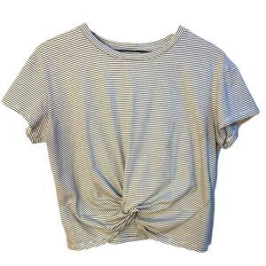 Lush Knotted Crop Top Women’s M Navy Blue White Stripe Short Sleeve T-Shirt.